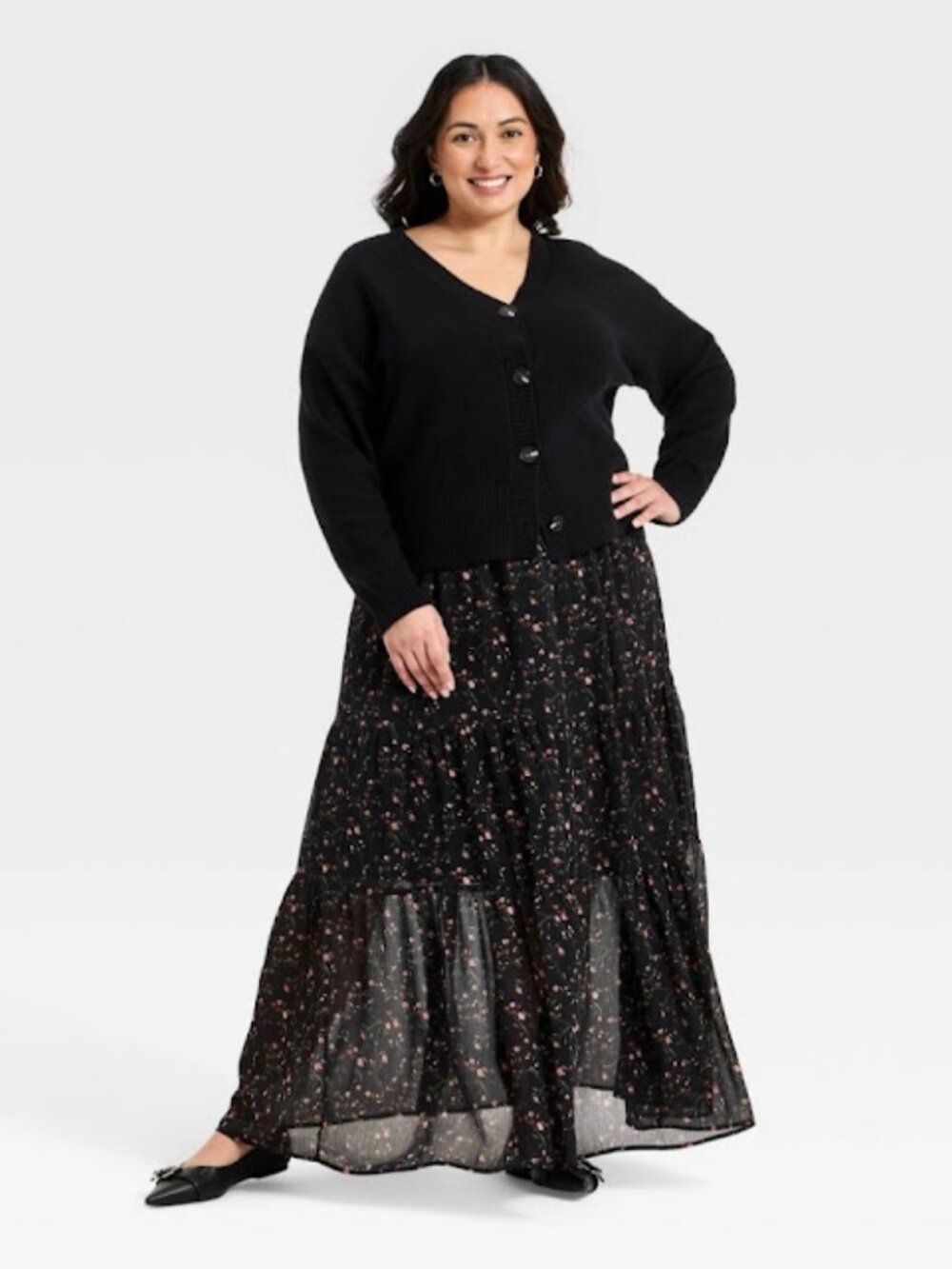 Ava & Viv Black Button Front Sweater